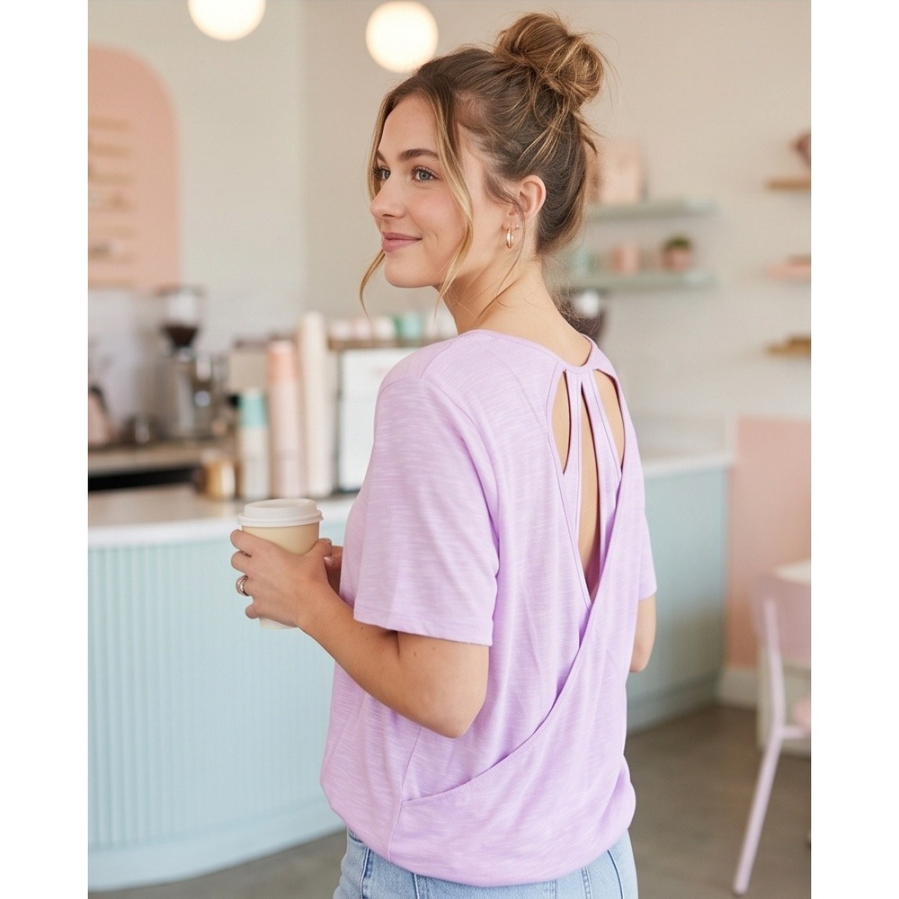 Avenue Leisure 22/24 Women Lavender Pink Cut Out Back Slub Knit T-Shirt NWT